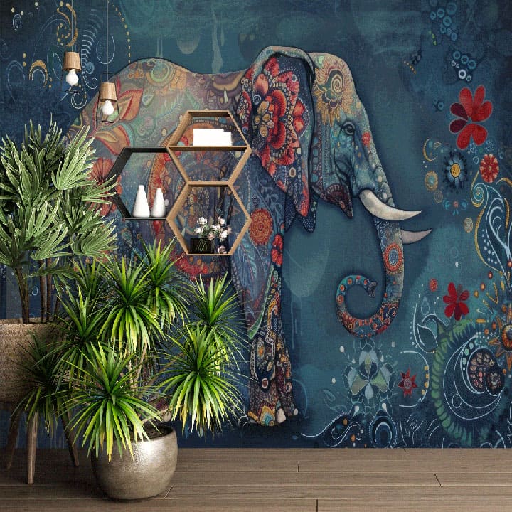 "Elephant illustration wallpaper featuring intricate, artistic designs – perfect for adding a unique, artistic touch to your space."