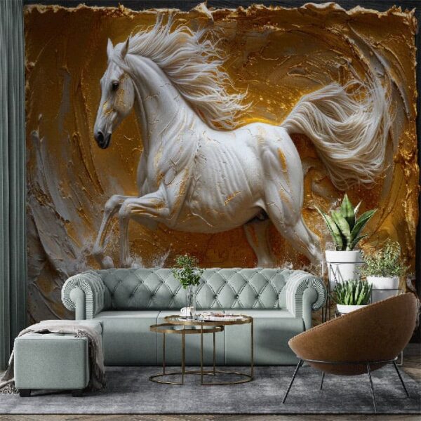 "Abstract Horse Chinoiserie Modern Art Wallpaper" - Image 6