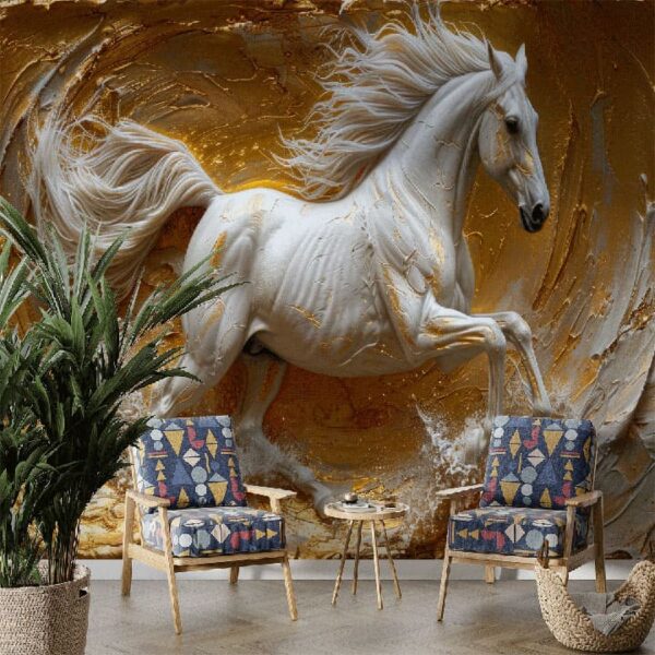 "Abstract Horse Chinoiserie Modern Art Wallpaper" - Image 3