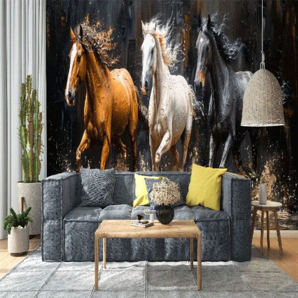 "Modern Horse and Metal Element Wallpaper for Walls" - Image 4