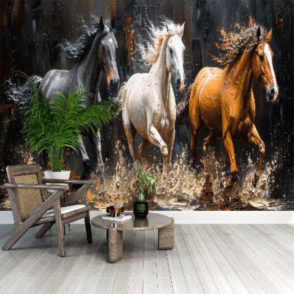 "Modern Horse and Metal Element Wallpaper for Walls" - Image 3