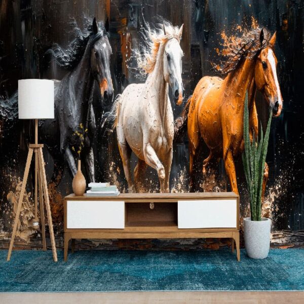 "Modern Horse and Metal Element Wallpaper for Walls" - Image 2