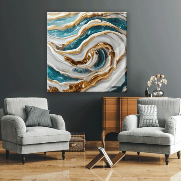 Marble Texture White & Gold Glass Art Painting - Image 3