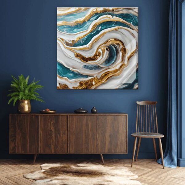 Marble Texture White & Gold Glass Art Painting - Image 2