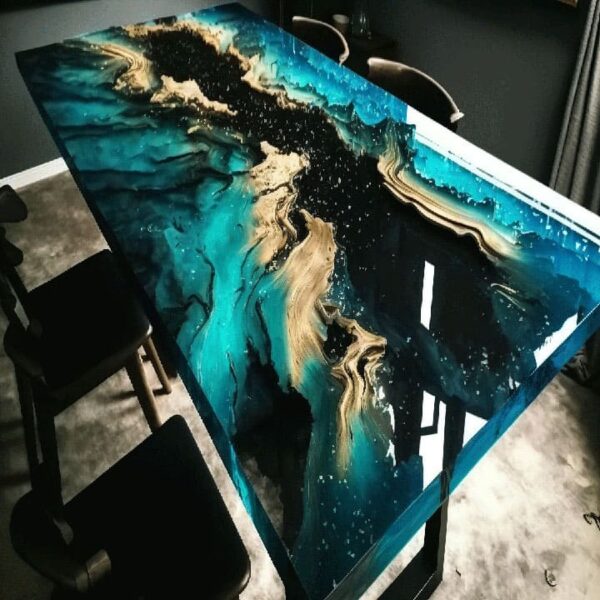 “Modern epoxy resin tabletop design by Anay Decor in Delhi”.