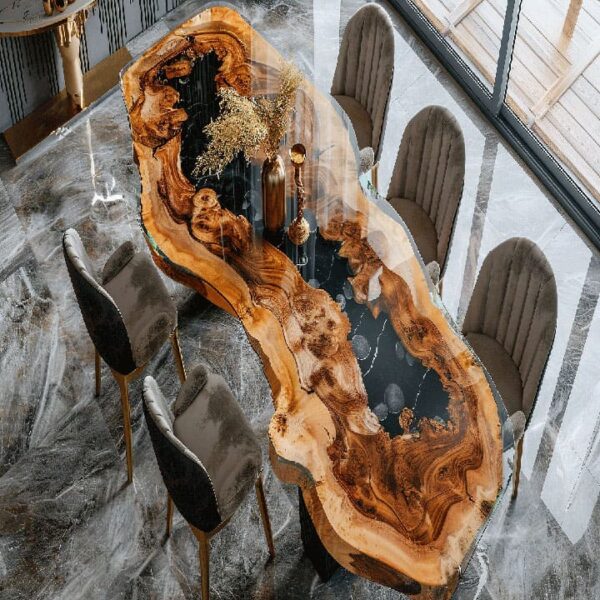 “Modern epoxy resin tabletop design by Anay Decor in Delhi”.