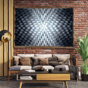 Geometric Black and Gray Wood Wall Art with sleek design.