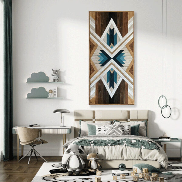 Handcrafted wooden wall art in bohemian style for living rooms