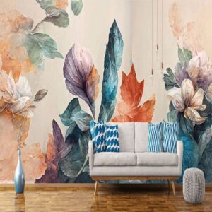 "Fall bouquet oil painting wallpaper, a blend of warm autumn tones for elegant home decor and cozy interiors."