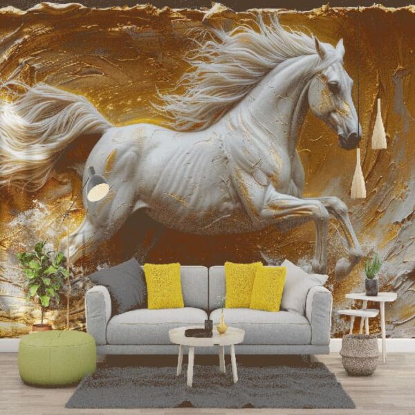 "Abstract horse Chinoiserie modern art wallpaper, perfect for creating an artistic and elegant ambiance in contemporary interiors."