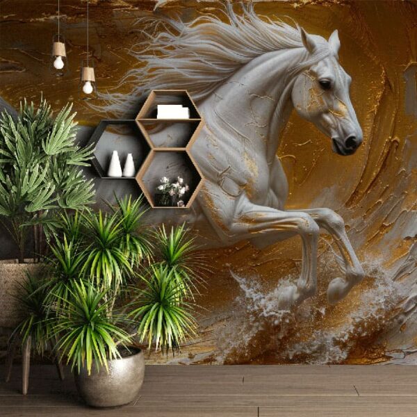 "Abstract horse Chinoiserie modern art wallpaper, perfect for creating an artistic and elegant ambiance in contemporary interiors."