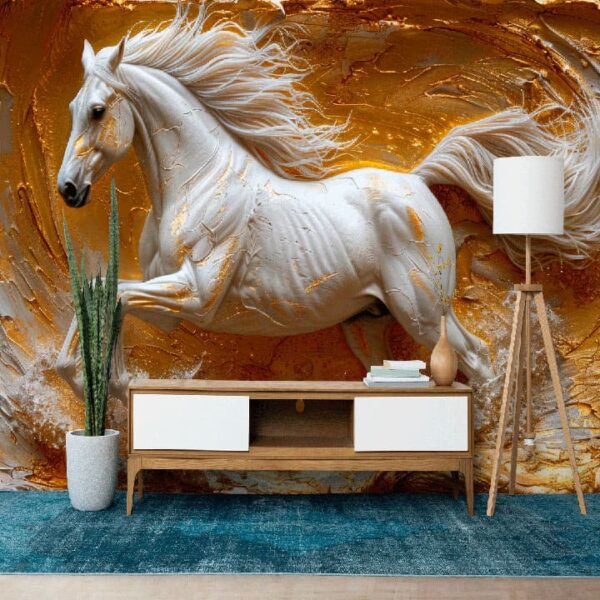 "Abstract horse Chinoiserie modern art wallpaper, perfect for creating an artistic and elegant ambiance in contemporary interiors."