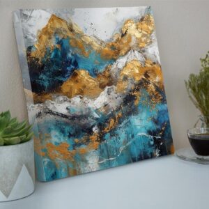 Gold & Blue Mountain Wall Painting – Handmade Luxury Abstract Art for Home & Office Decor.