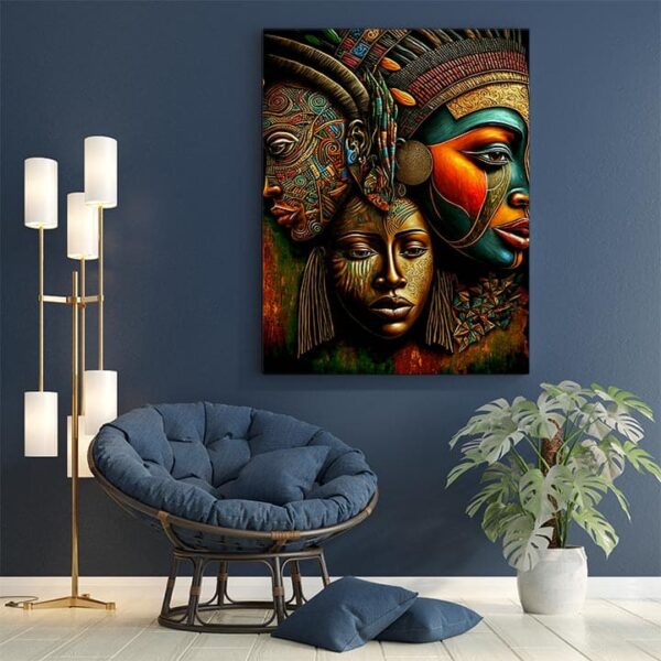 Ancient African Art Abstract Oil Painting – Bohemian Decor for Living Room & Office, Handcrafted & Ready to Hang.