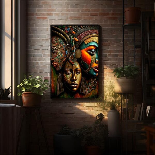 Ancient African Art Abstract Oil Painting – Bohemian Decor for Living Room & Office, Handcrafted & Ready to Hang.