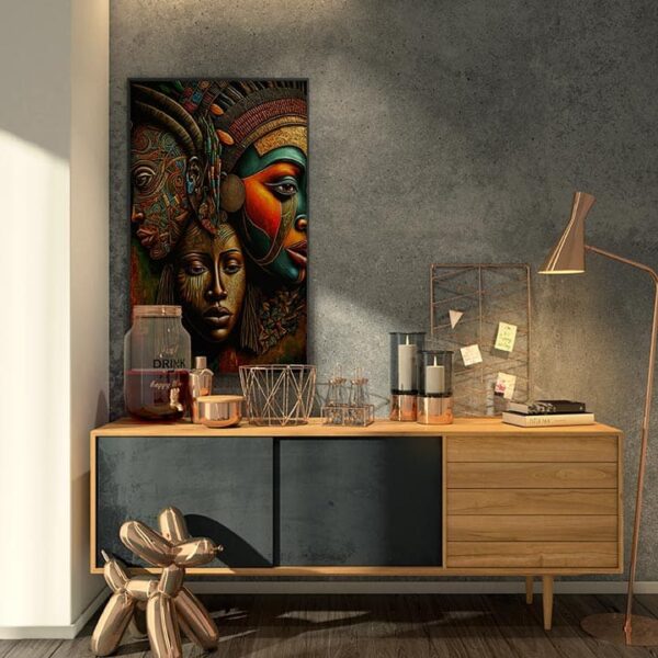 Ancient African Art Abstract Oil Painting – Bohemian Decor for Living Room & Office, Handcrafted & Ready to Hang.