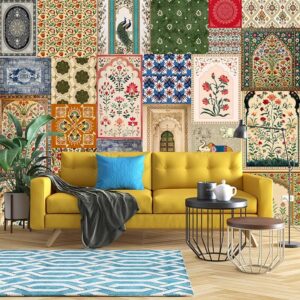 "Abstract Indian ethnic vintage floral wallpaper with retro patterns and artistic design for traditional home decor."